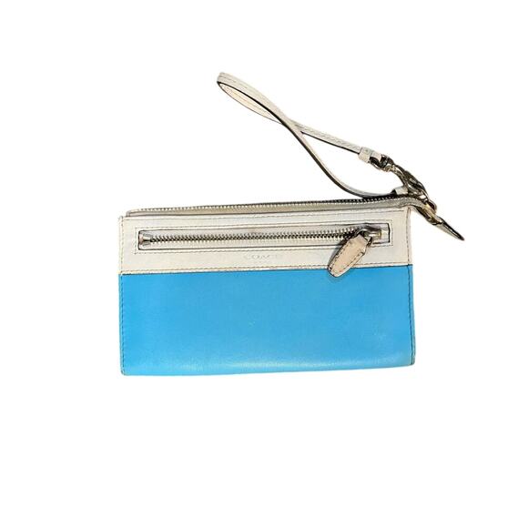 Coach Wristlet Aqua and Cream Leather - Picture 1 of 3
